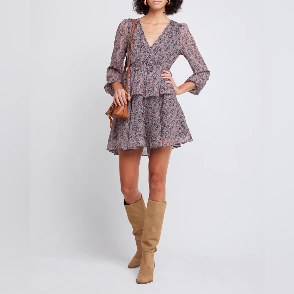 Anthropologie Pink Floral Tiered Mini Dress
